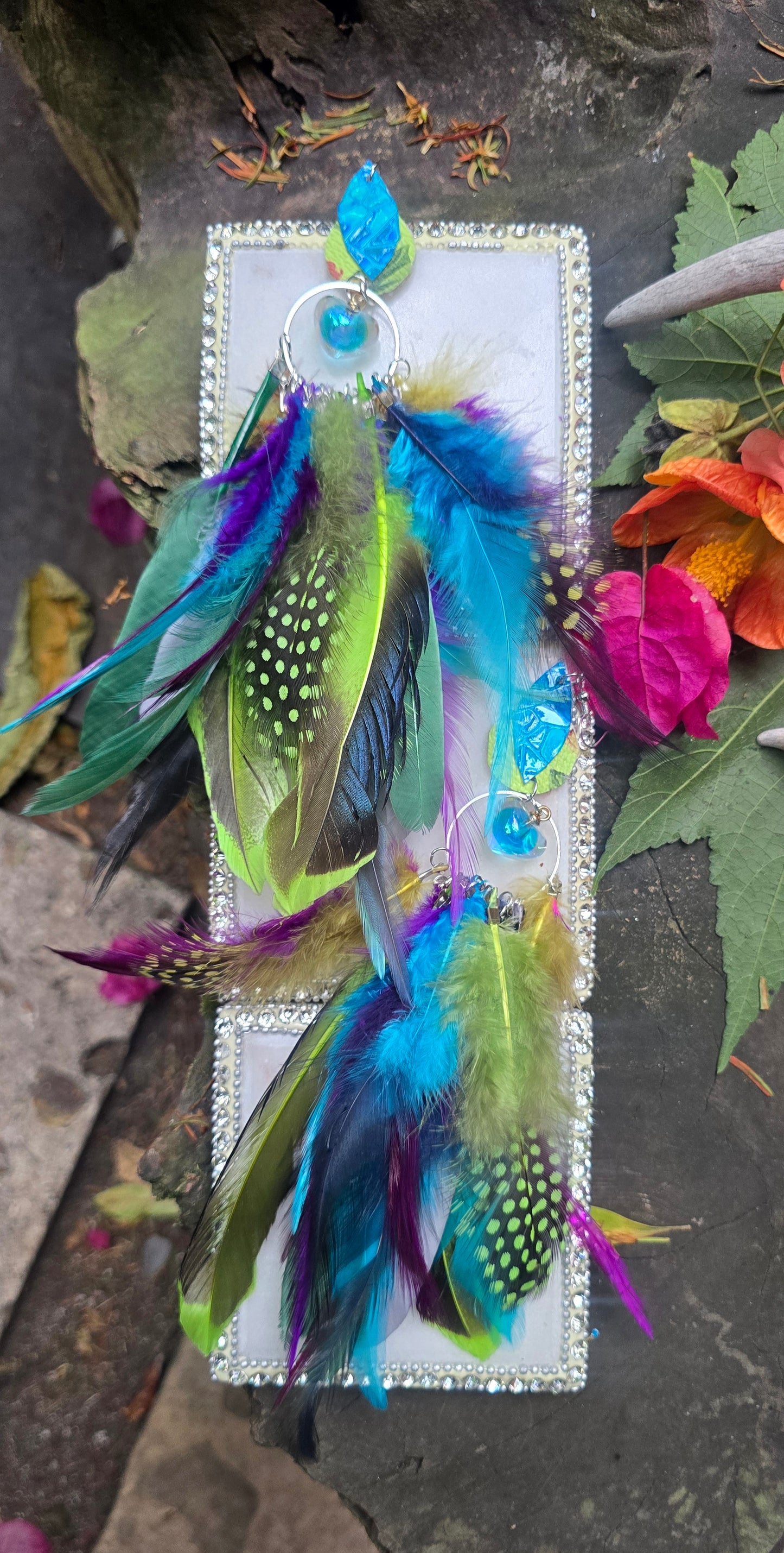 Vivian - Blue Lime Boho Feather Earrings