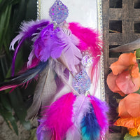 Collette - Long Purple Feather Earrings