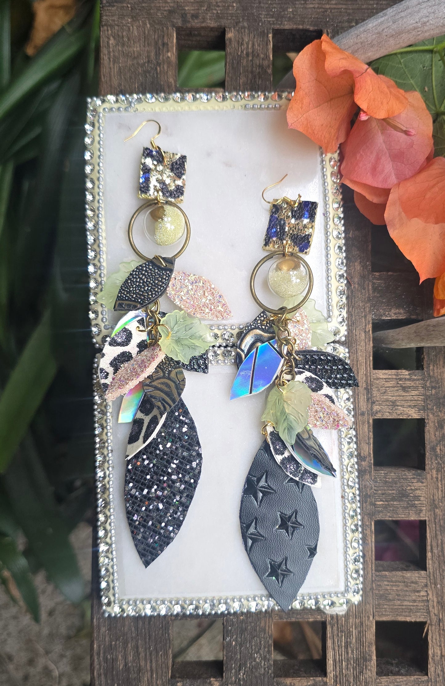 Noel - Black Animal Print Chandelier Earrings