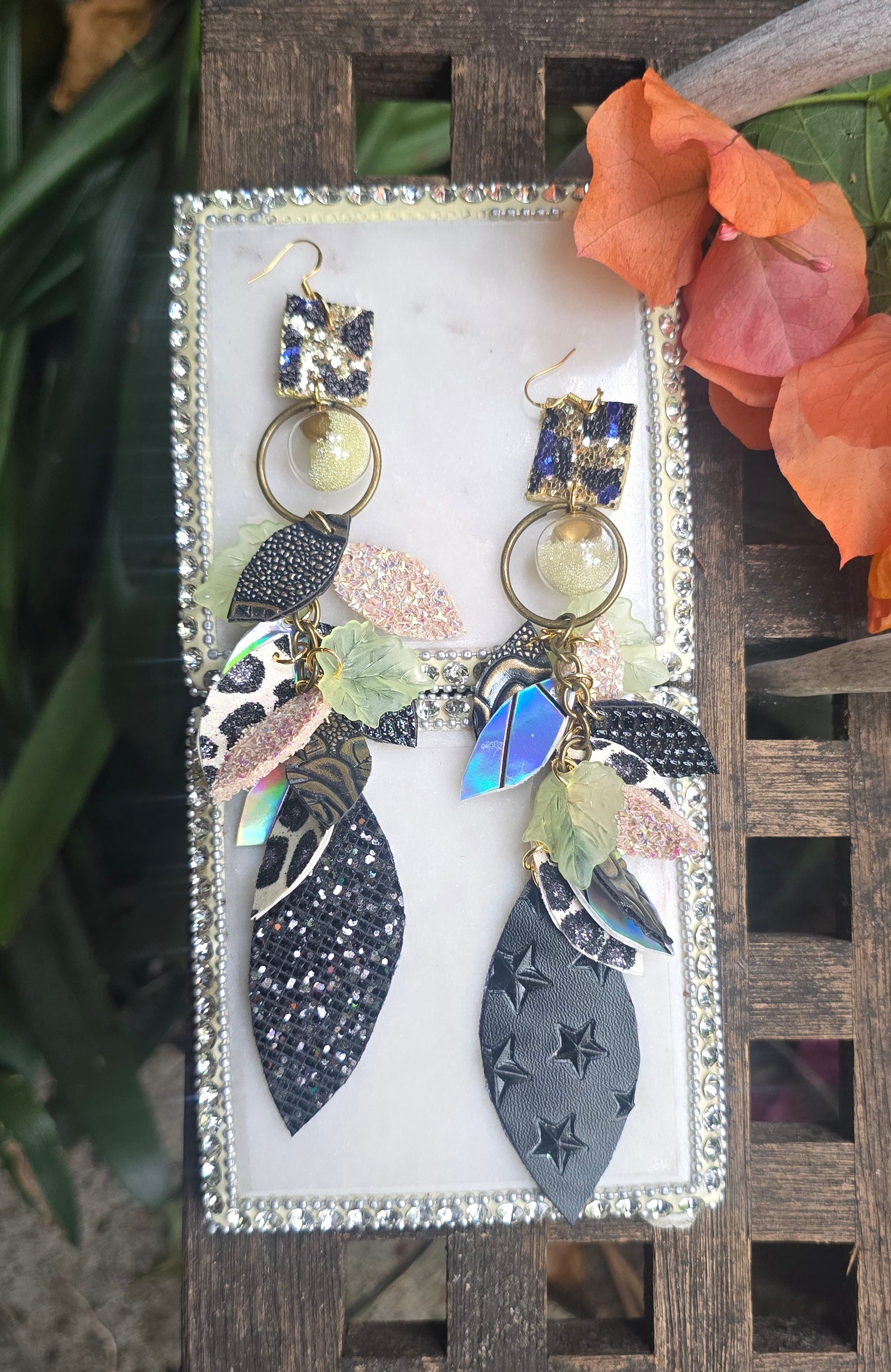 Noel - Black Animal Print Chandelier Earrings