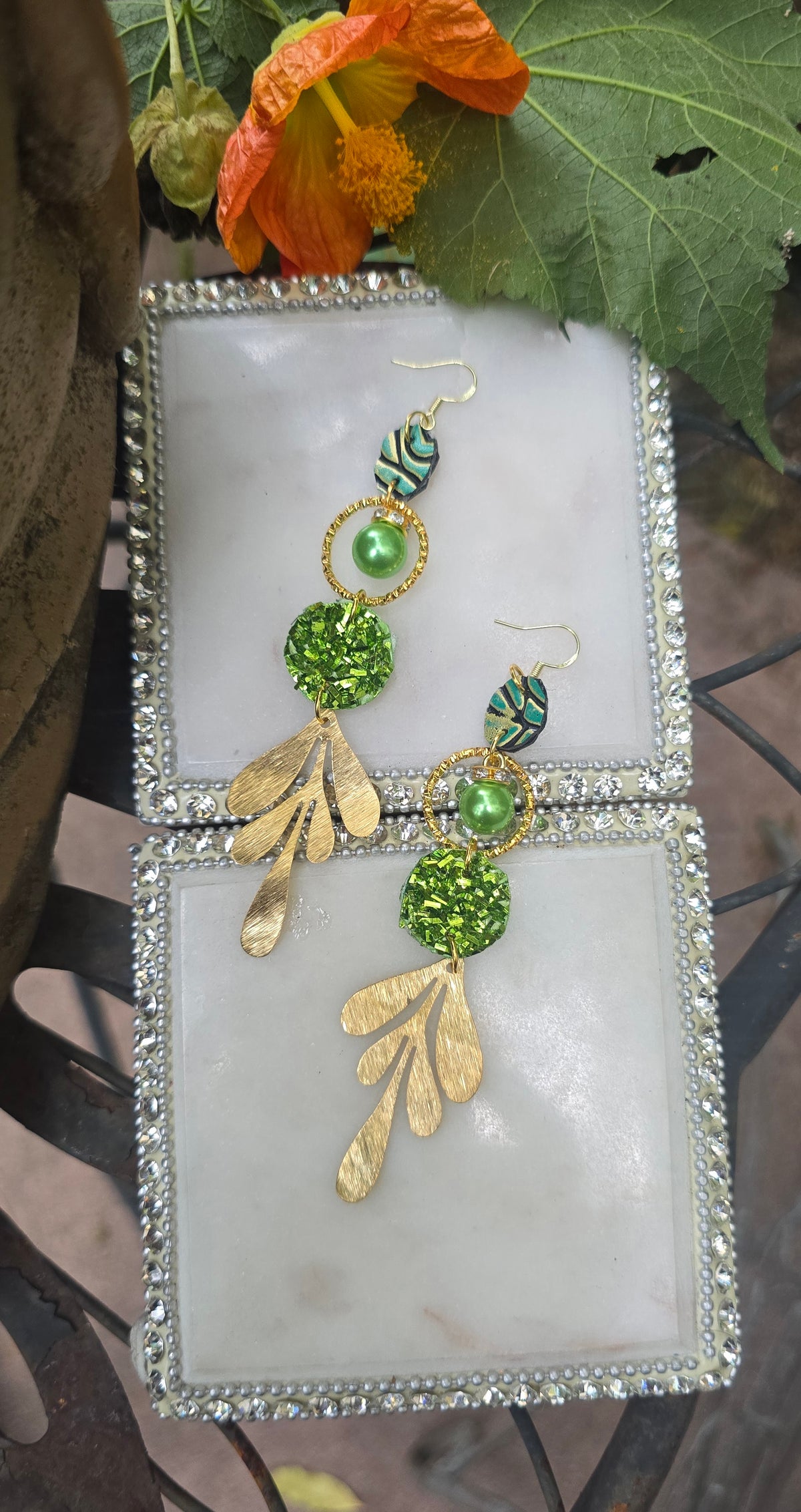 Kelly - Green Glittery Dangle Earrings