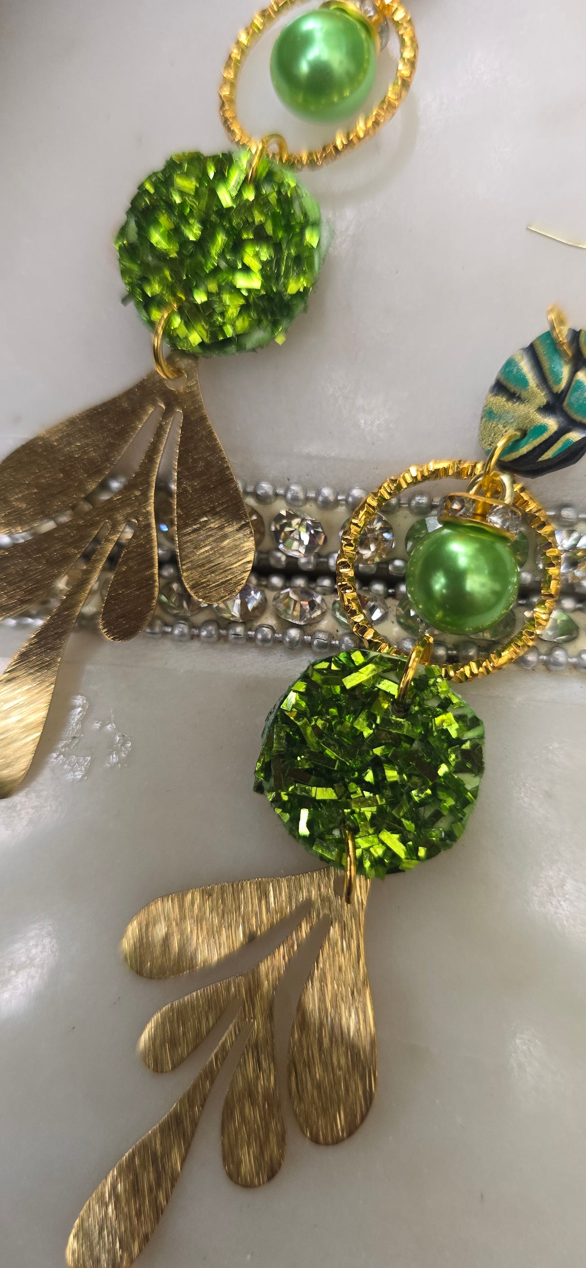 Kelly - Green Glittery Dangle Earrings