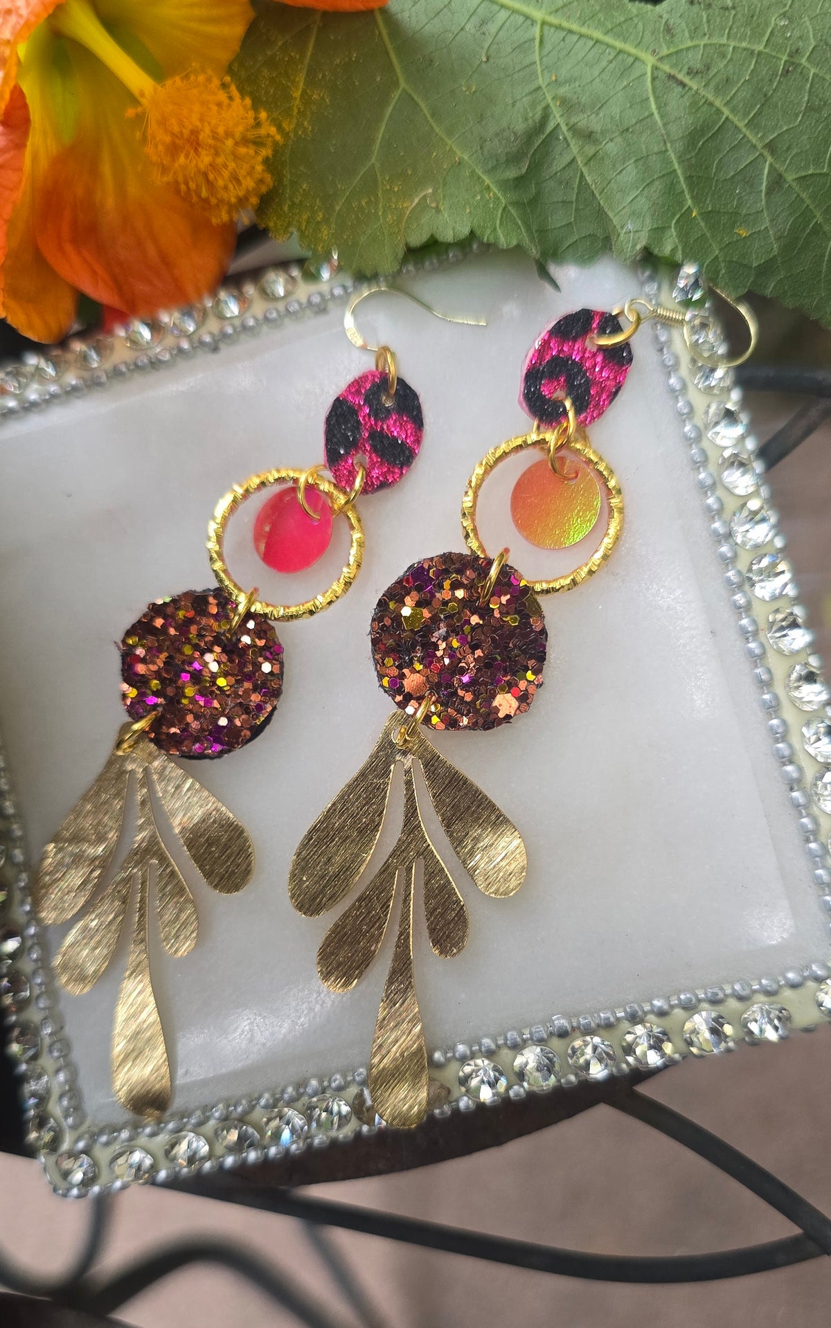 Shelly - Gold Sparkly Dangle Earrings