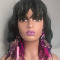 Kalina - Red Pink Festival Feather Earrings