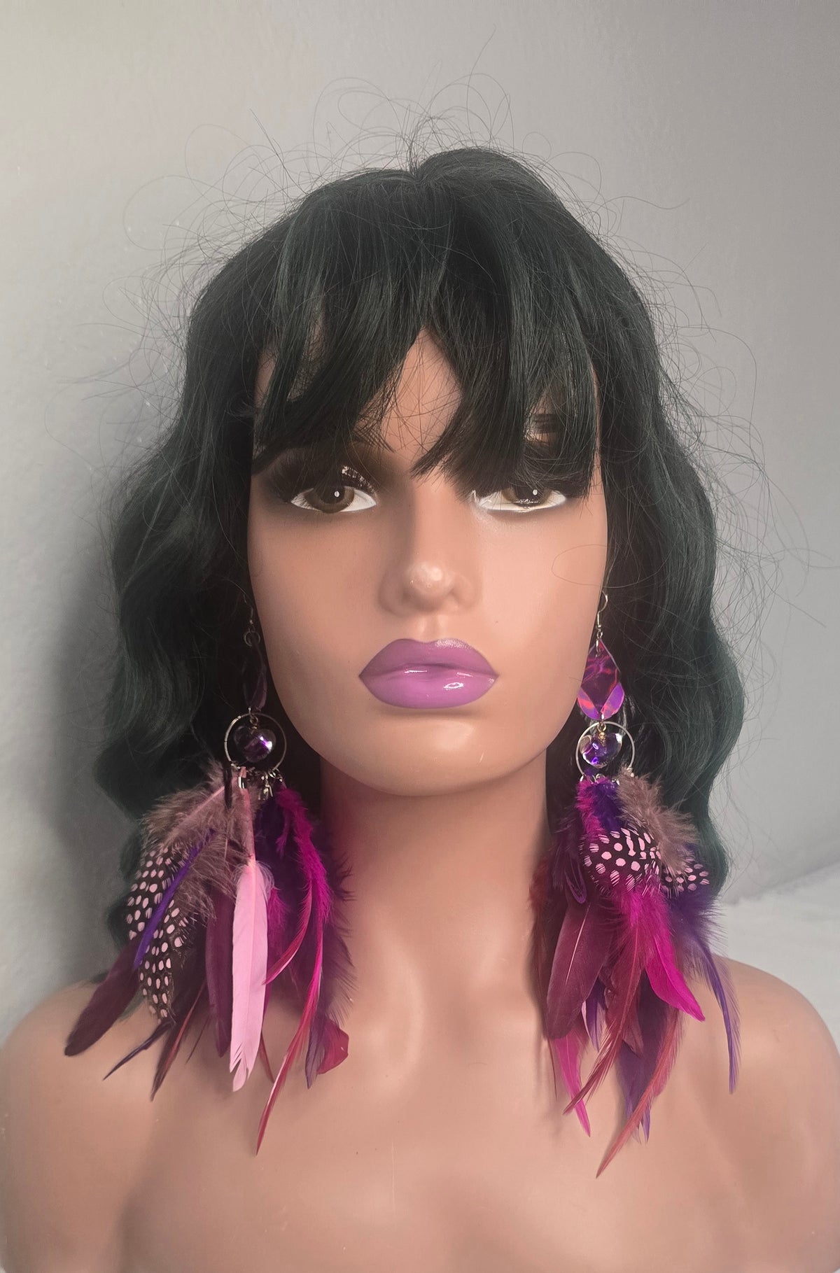 Kalina - Red Pink Festival Feather Earrings