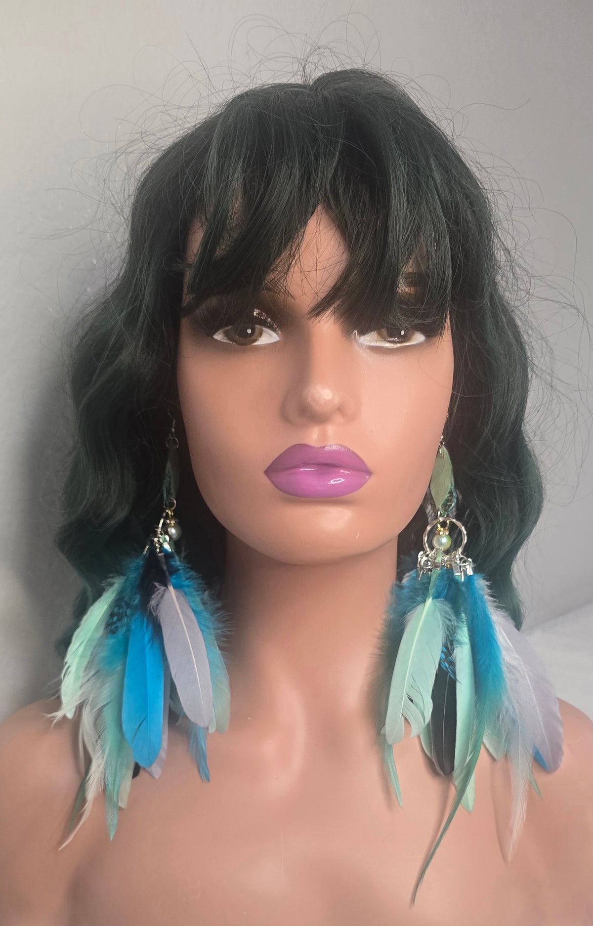 Michelle - Blue Mint Feather Earrings