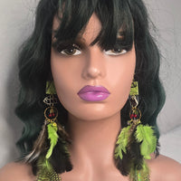 Tiffany - Green Festival Feather Earrings