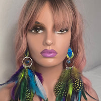 Vivian - Blue Lime Boho Feather Earrings
