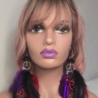 Kayla - Red Purple Feather Earrings