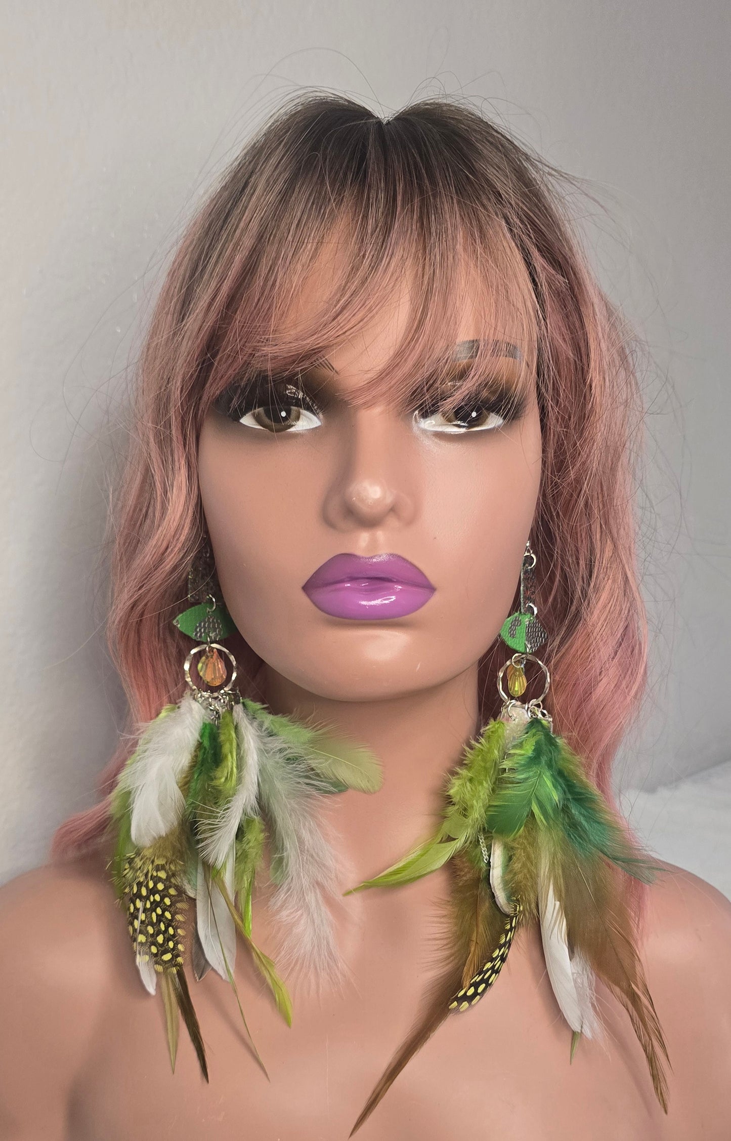 Angela - Green Feather Earrings