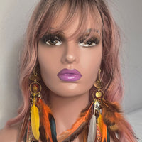 Tricia - Orange Glittery Feather Earrings
