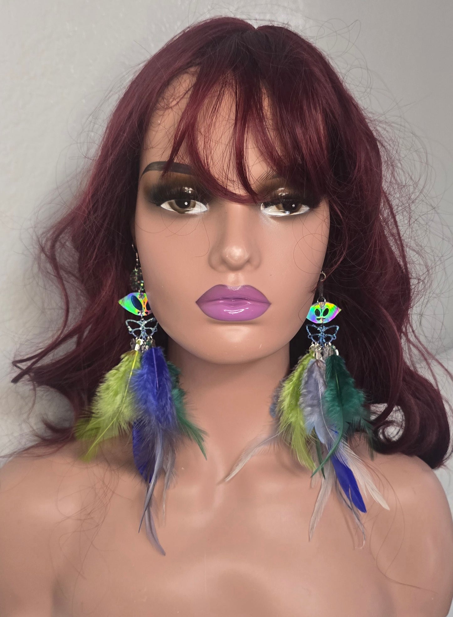 Becky - Blue Green Butterfly Dangle Earrings