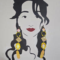 Eleanor - Yellow Geometric Glittery Long Dangle Earrings