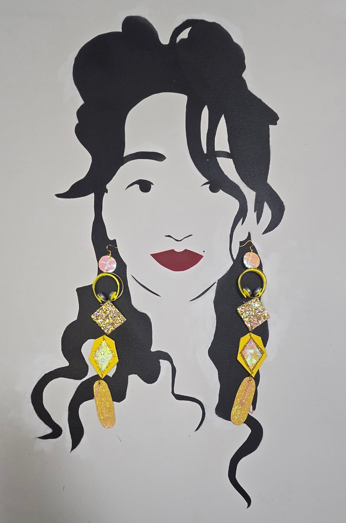 Eleanor - Yellow Geometric Glittery Long Dangle Earrings