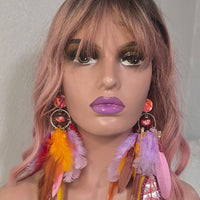 Jordan - Orange Festival Feather Earrings