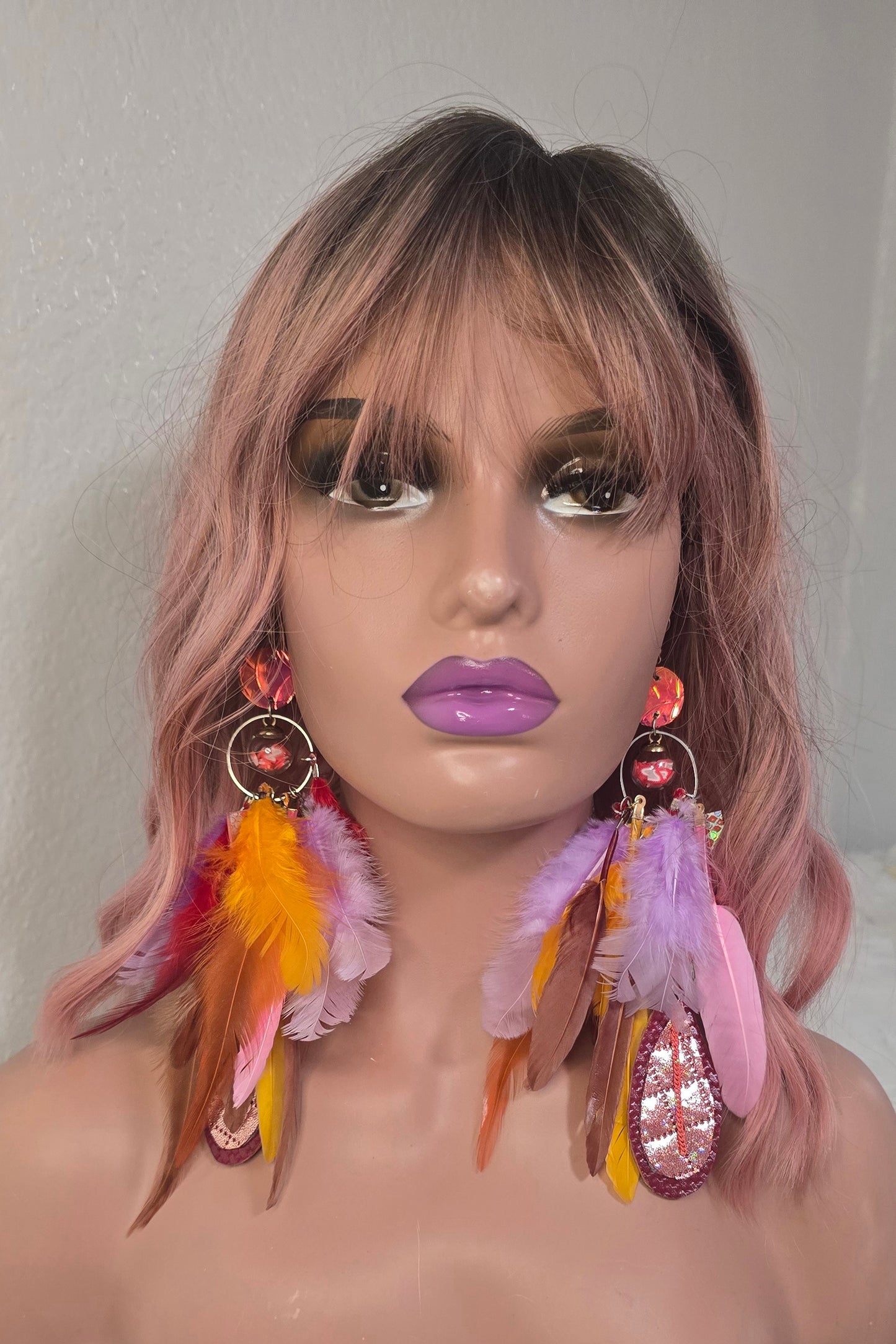 Jordan - Orange Festival Feather Earrings