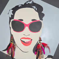 Sonja - Red Black Heart Feather Earrings