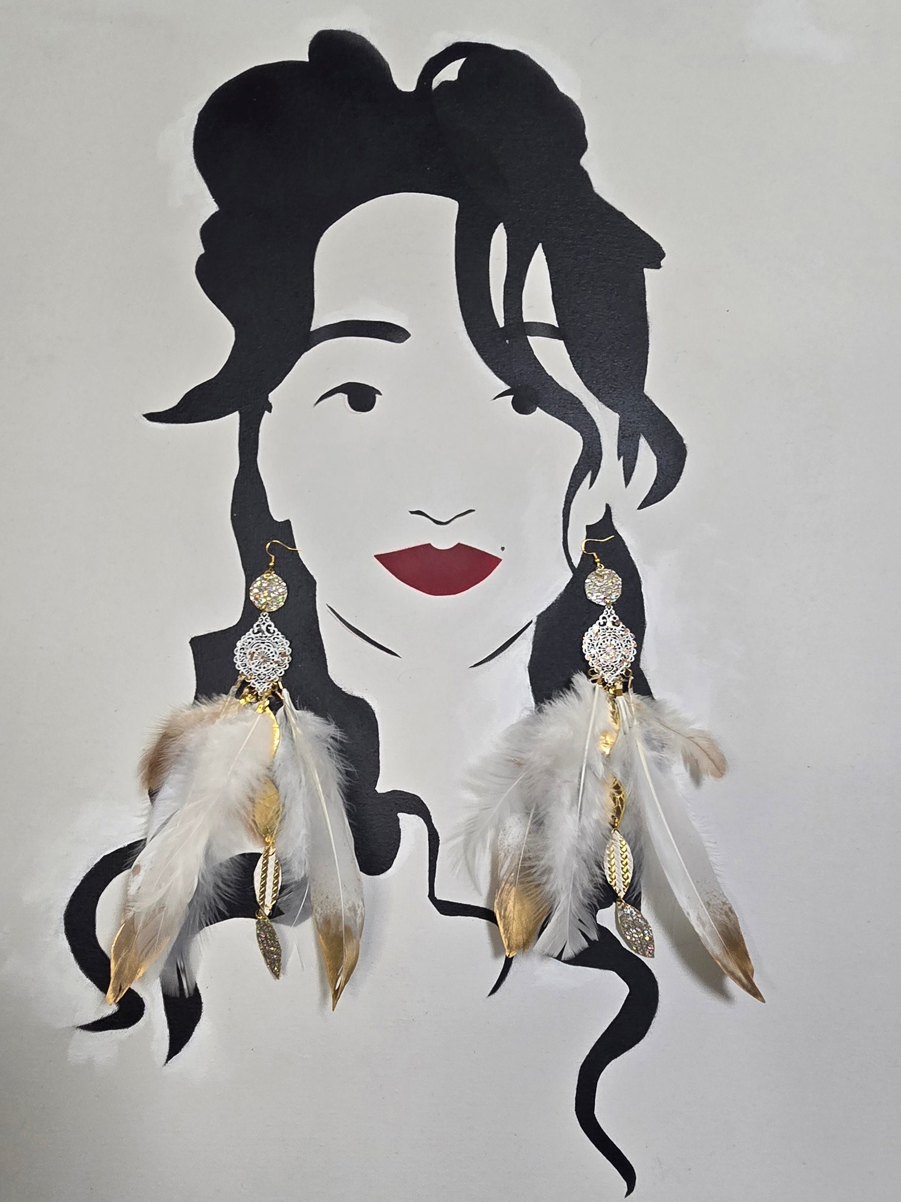 Eileen - White Gold Feather Earrings