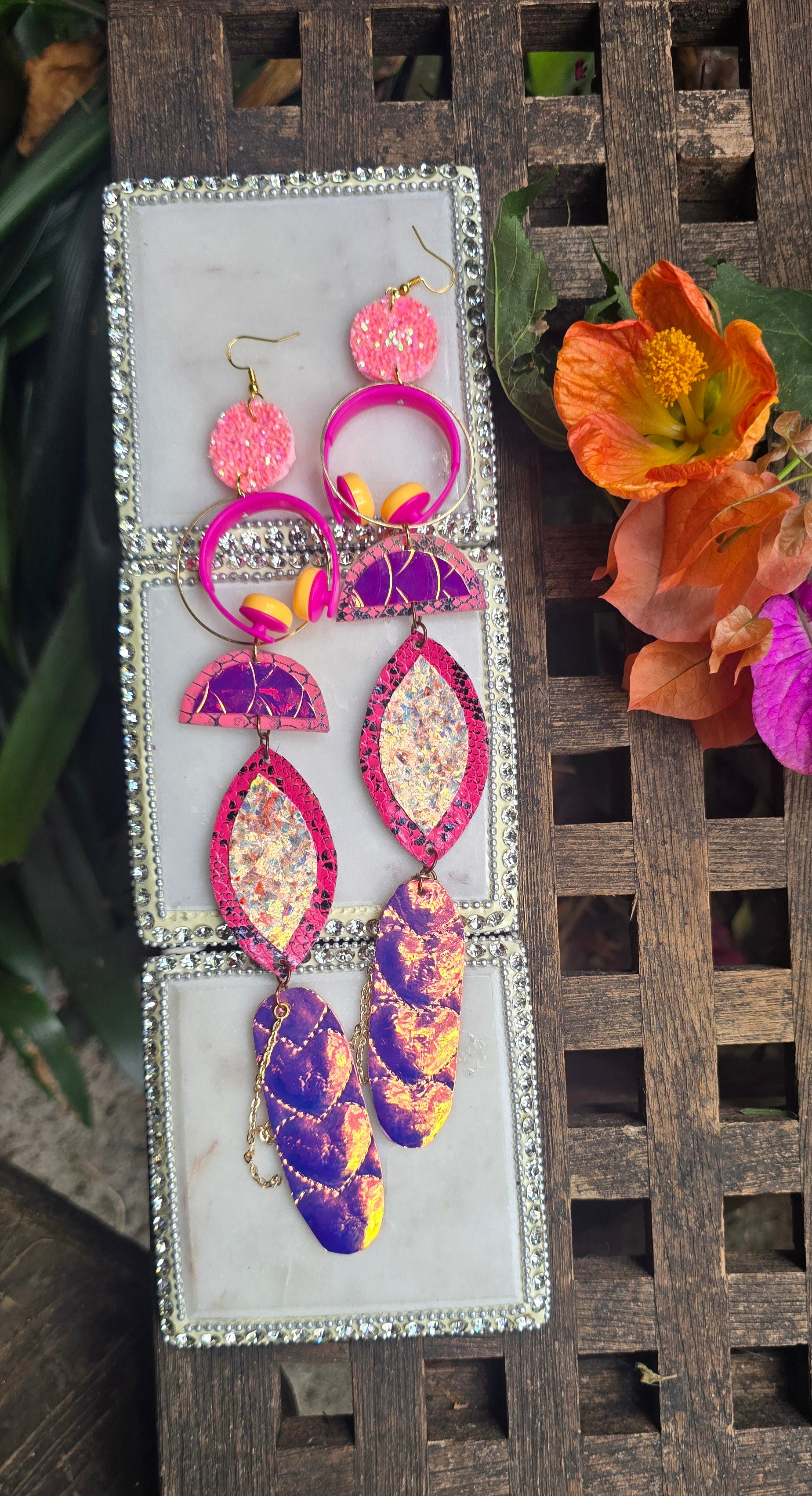 Lily - Pink Holographic Statement Earrings