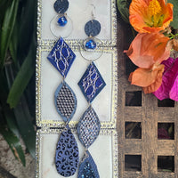 Stacy - Blue Hoop Long Dangle Earrings