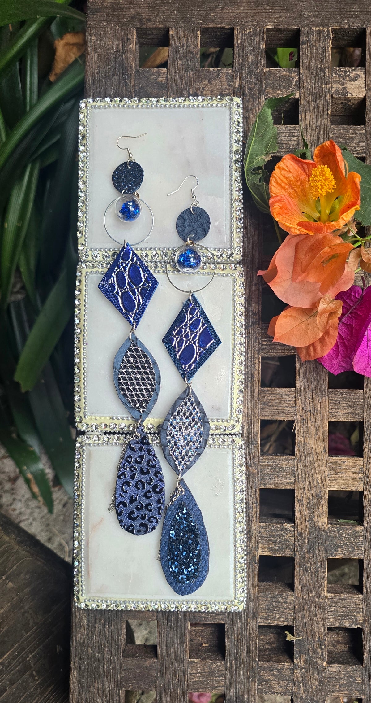 Stacy - Blue Hoop Long Dangle Earrings