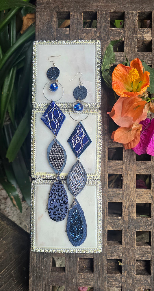 Stacy - Blue Hoop Long Dangle Earrings
