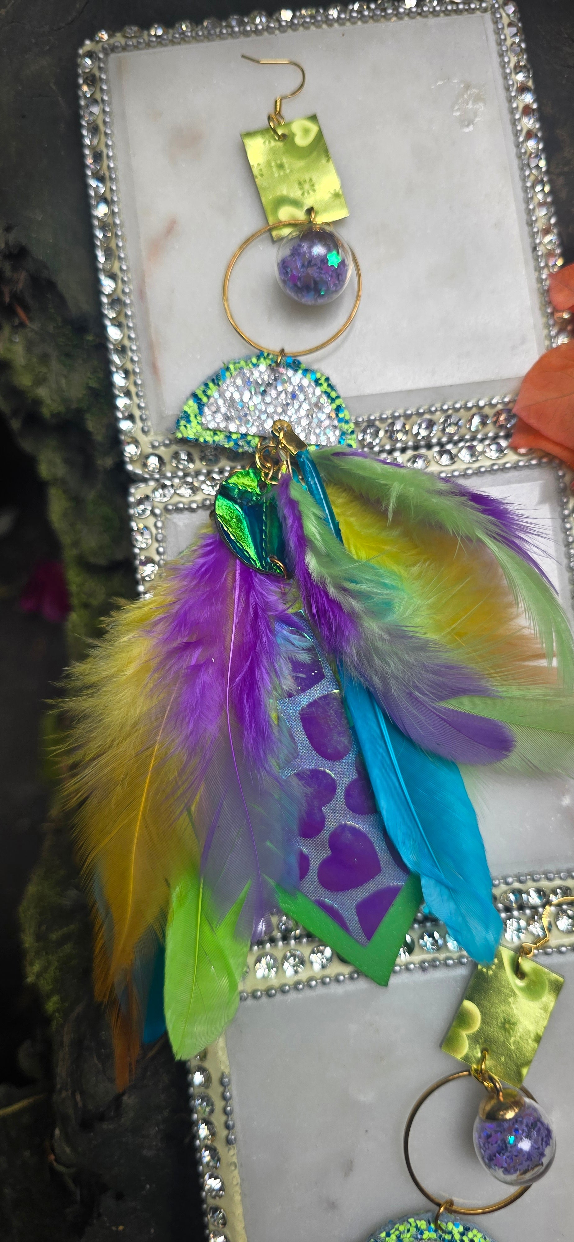 Sera - Lime Green Iridescent Feather Earrings