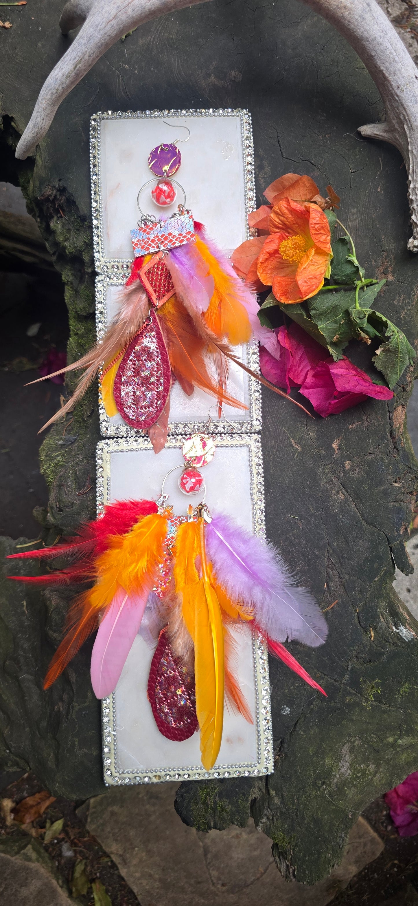 Jordan - Orange Festival Feather Earrings
