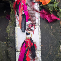 Sonja - Red Black Heart Feather Earrings