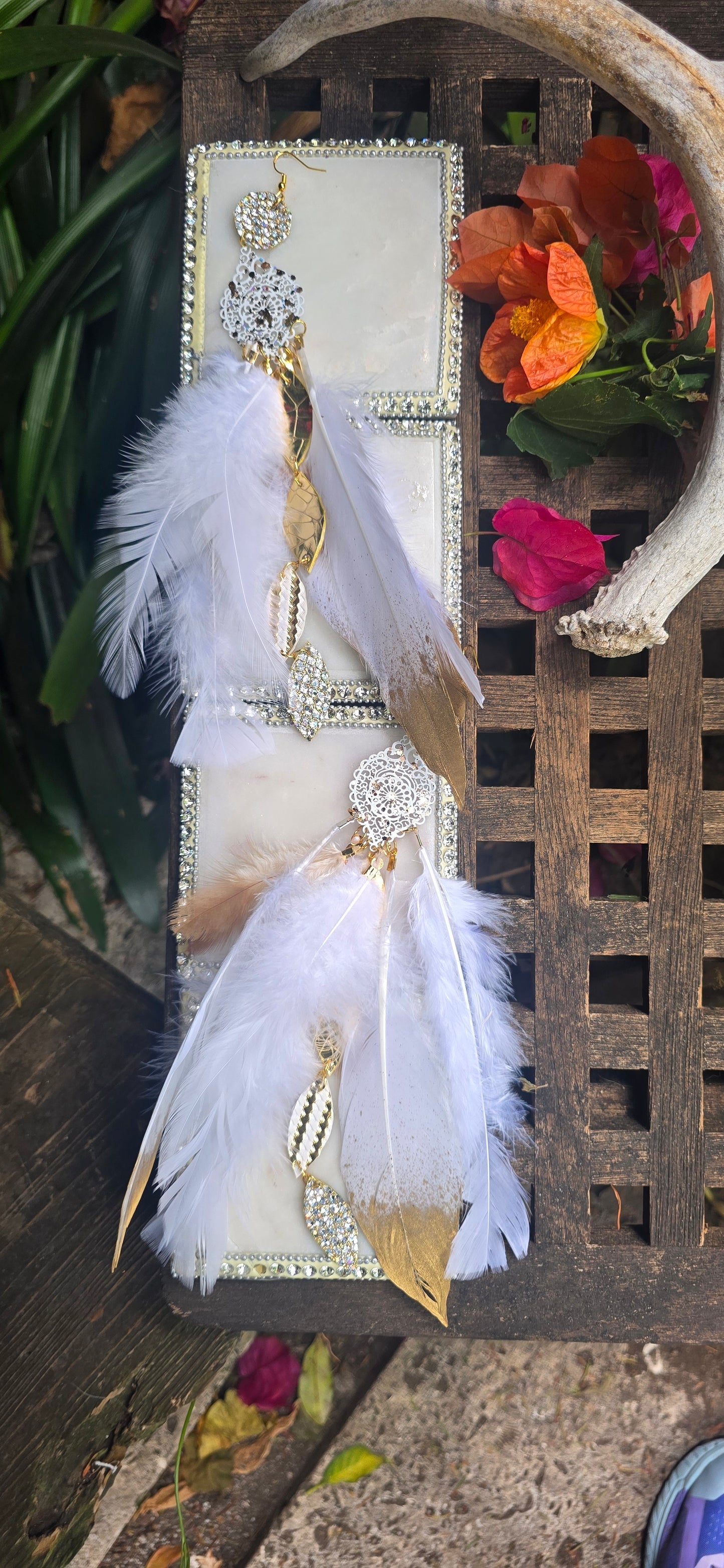 Eileen - White Gold Feather Earrings