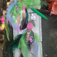 Mia - Green Flamingo Feather Earrings