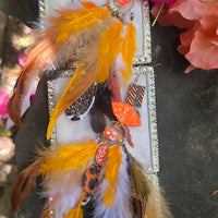Nora - Orange Festival Feather Earrings