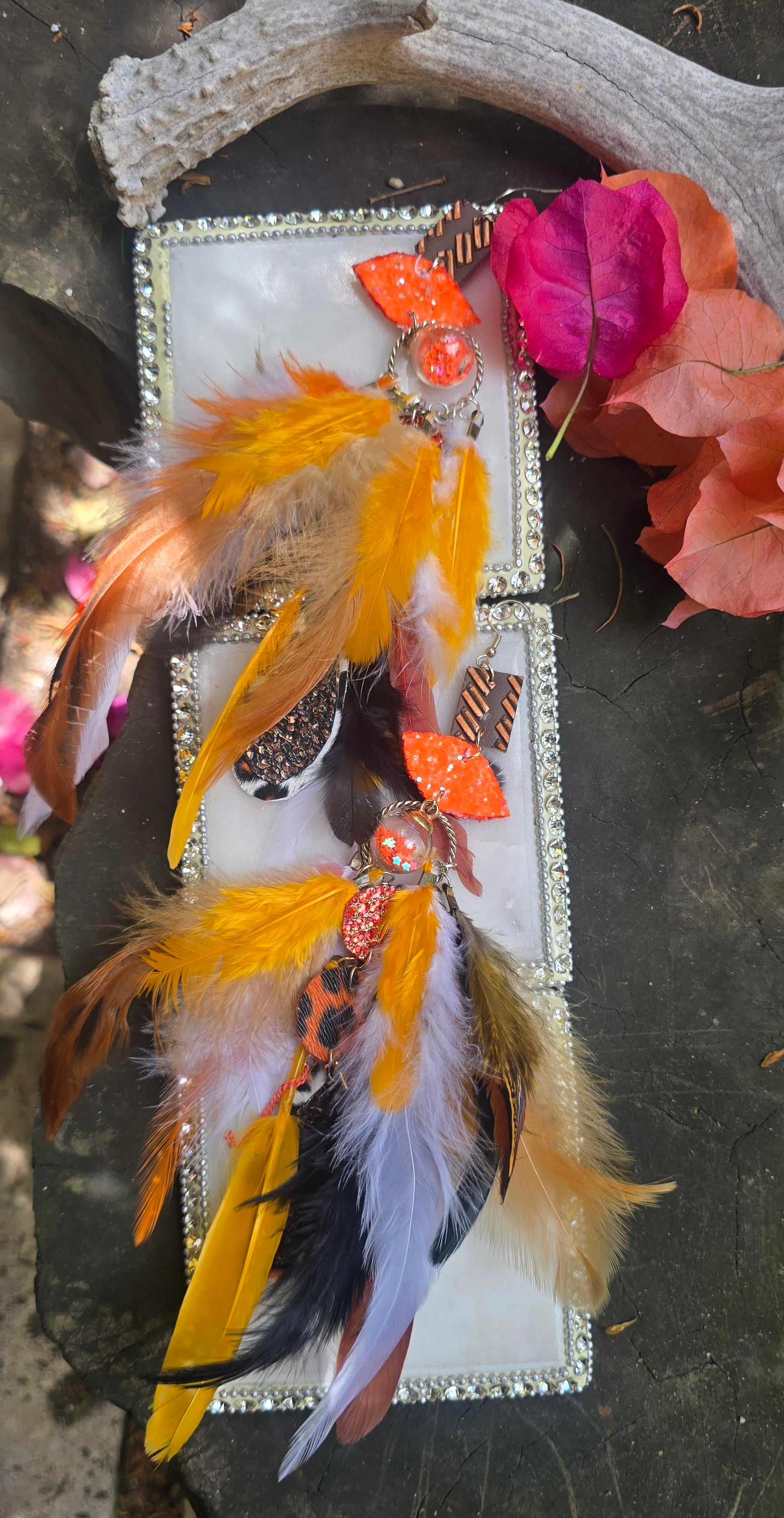 Nora - Orange Festival Feather Earrings