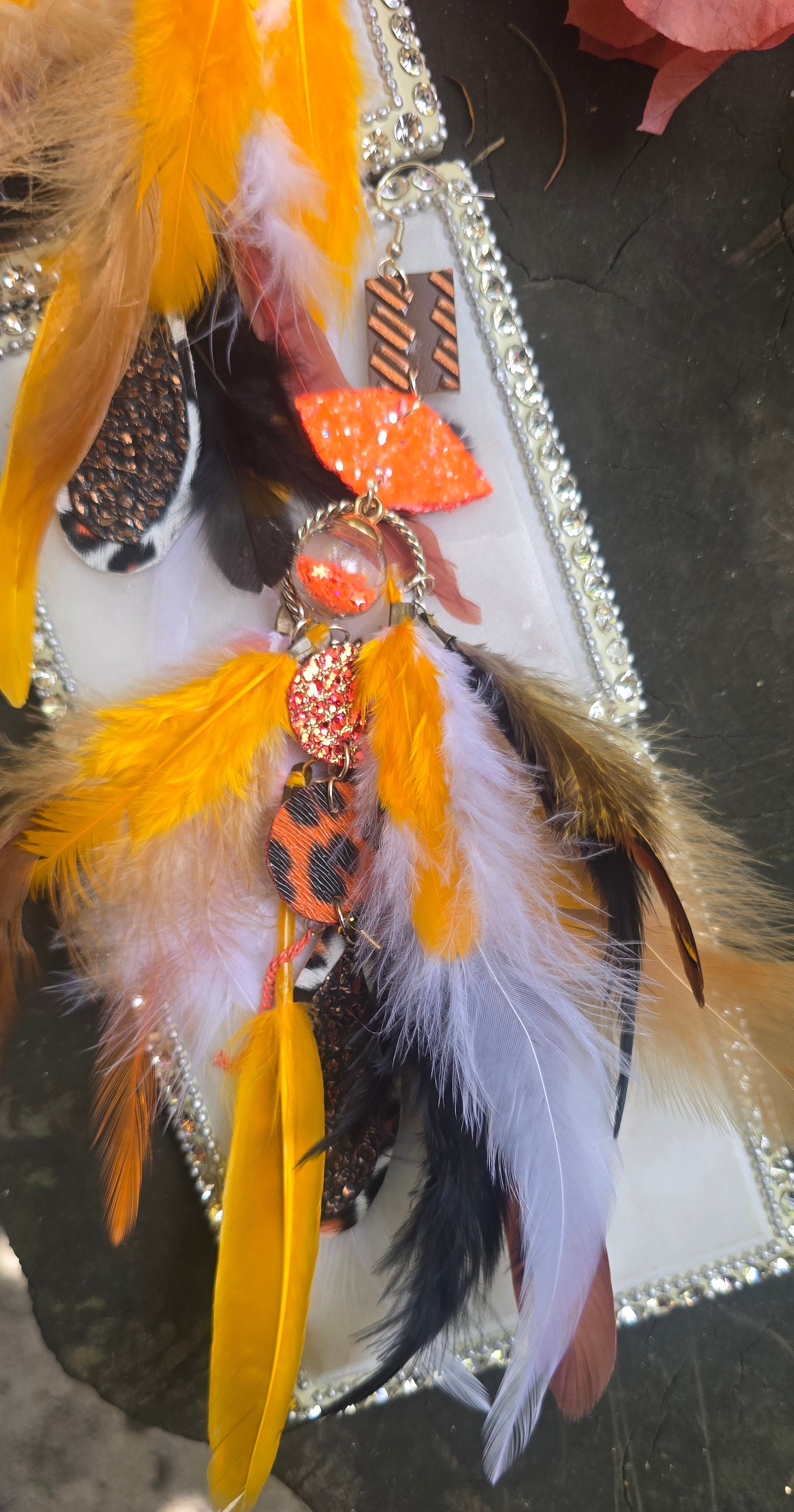 Nora - Orange Festival Feather Earrings
