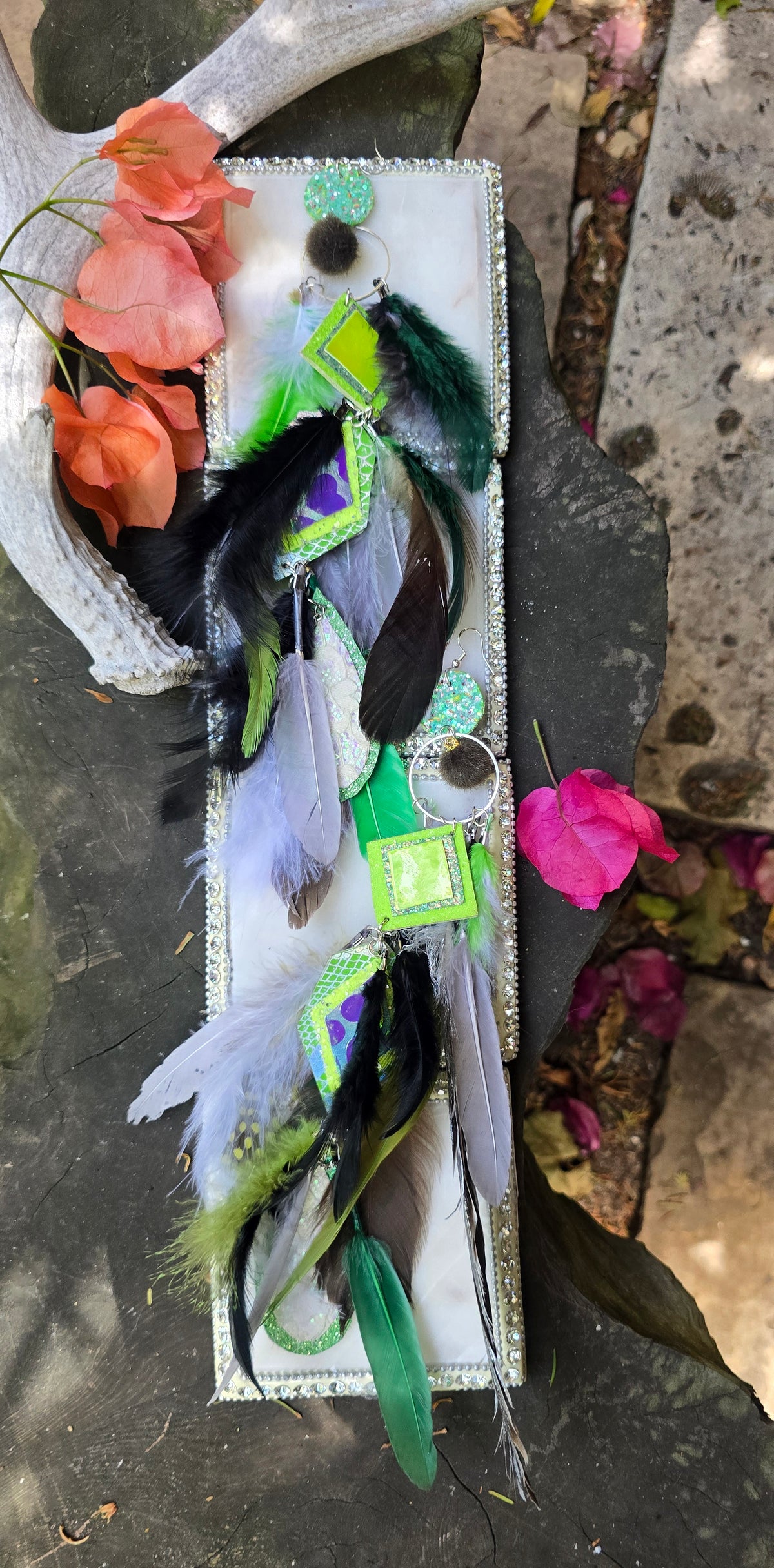 Melanie - Lime Green Festival Feather Earrings