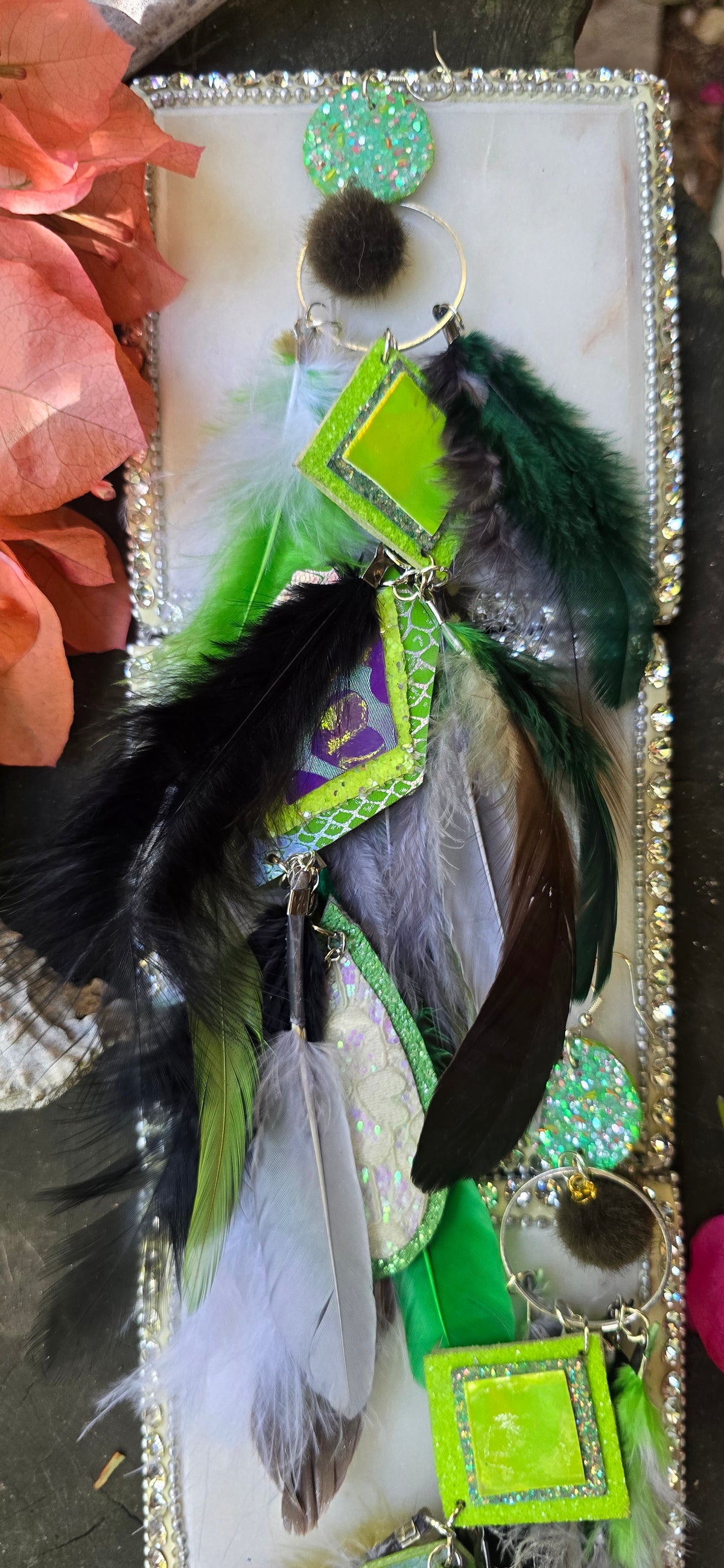 Melanie - Lime Green Festival Feather Earrings