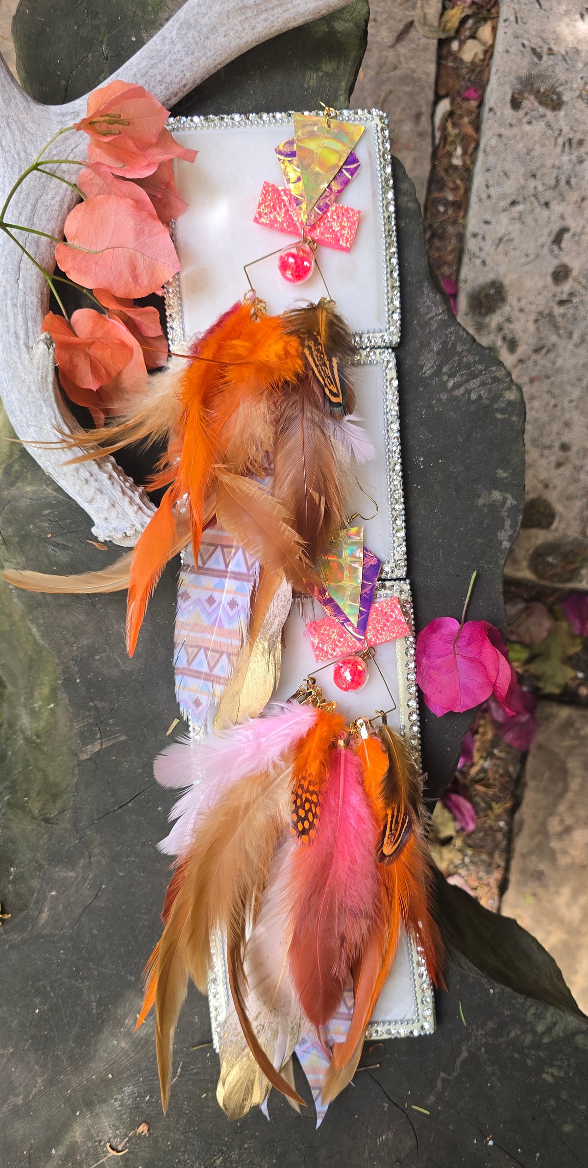 Janel - Pretty in Pink Long Feather Earrings