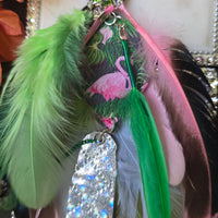 Mia - Green Flamingo Feather Earrings