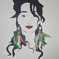 Mia - Green Flamingo Feather Earrings