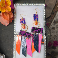 Melin - Purple Animal Print Fringe Earrings