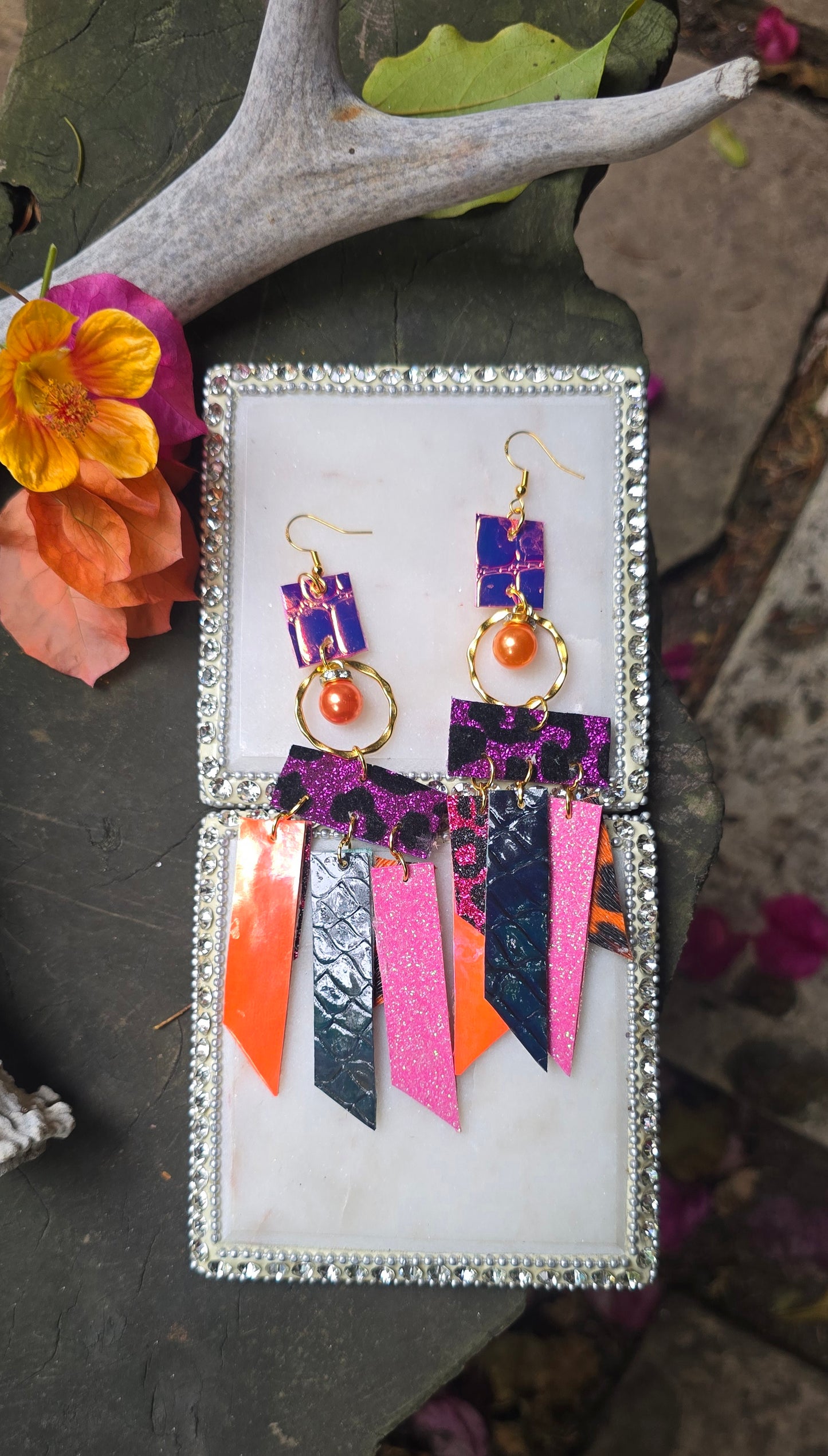 Melin - Purple Animal Print Fringe Earrings