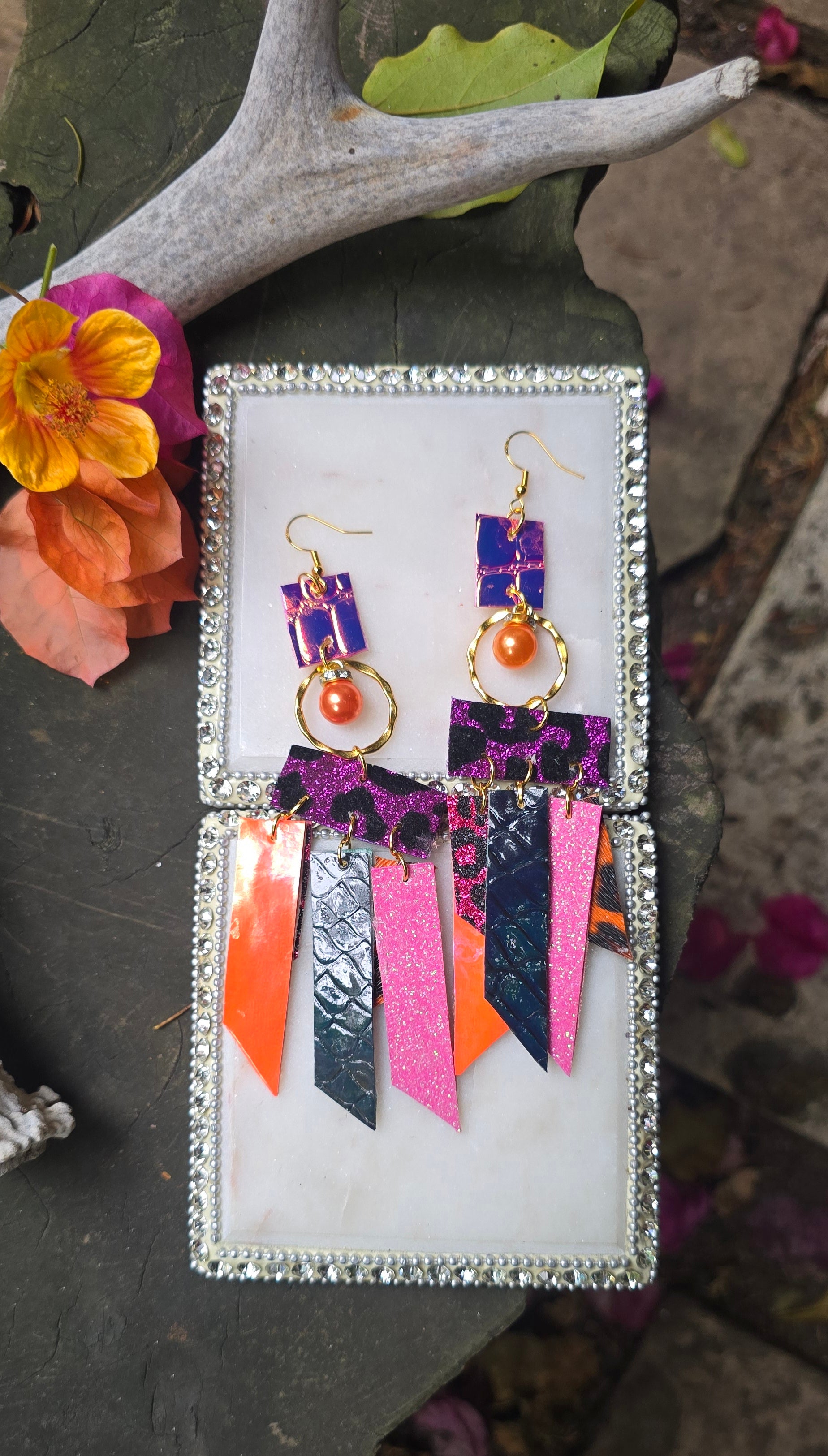 Melin - Purple Animal Print Fringe Earrings