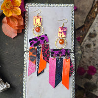 Melin - Purple Animal Print Fringe Earrings