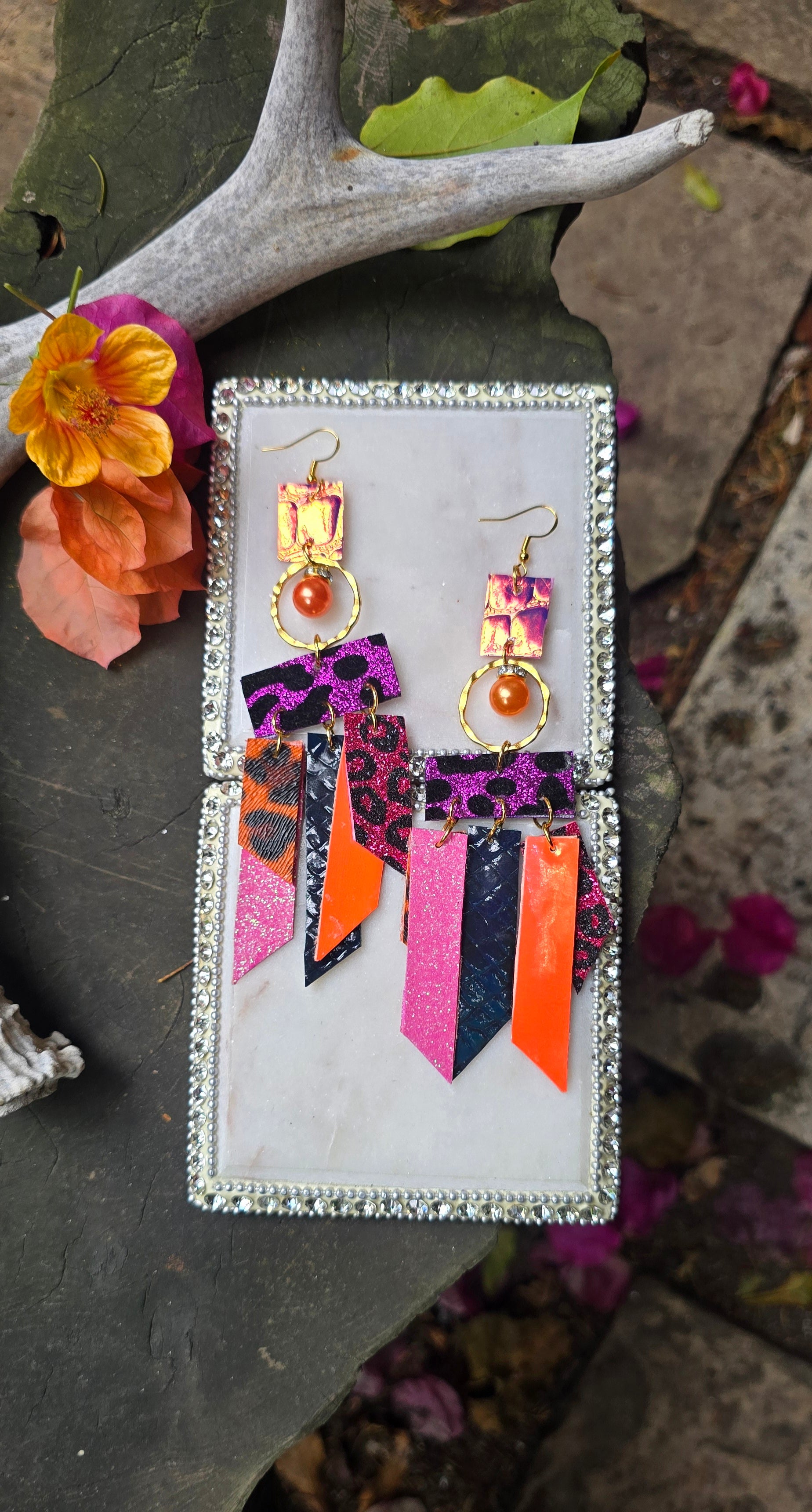 Melin - Purple Animal Print Fringe Earrings