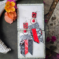 Ellen - Red Black Fringe Earrings