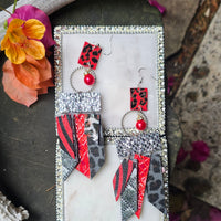Ellen - Red Black Fringe Earrings