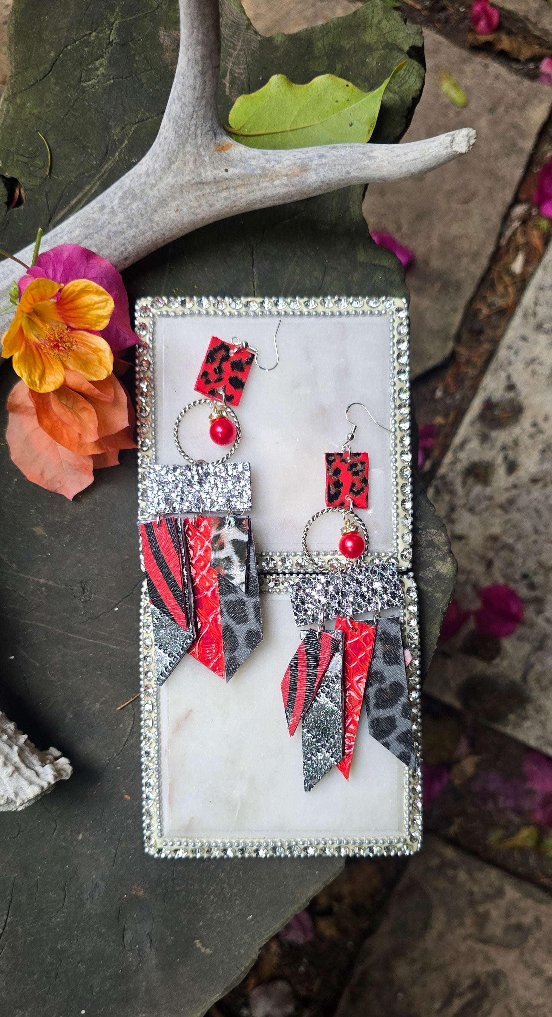 Ellen - Red Black Fringe Earrings