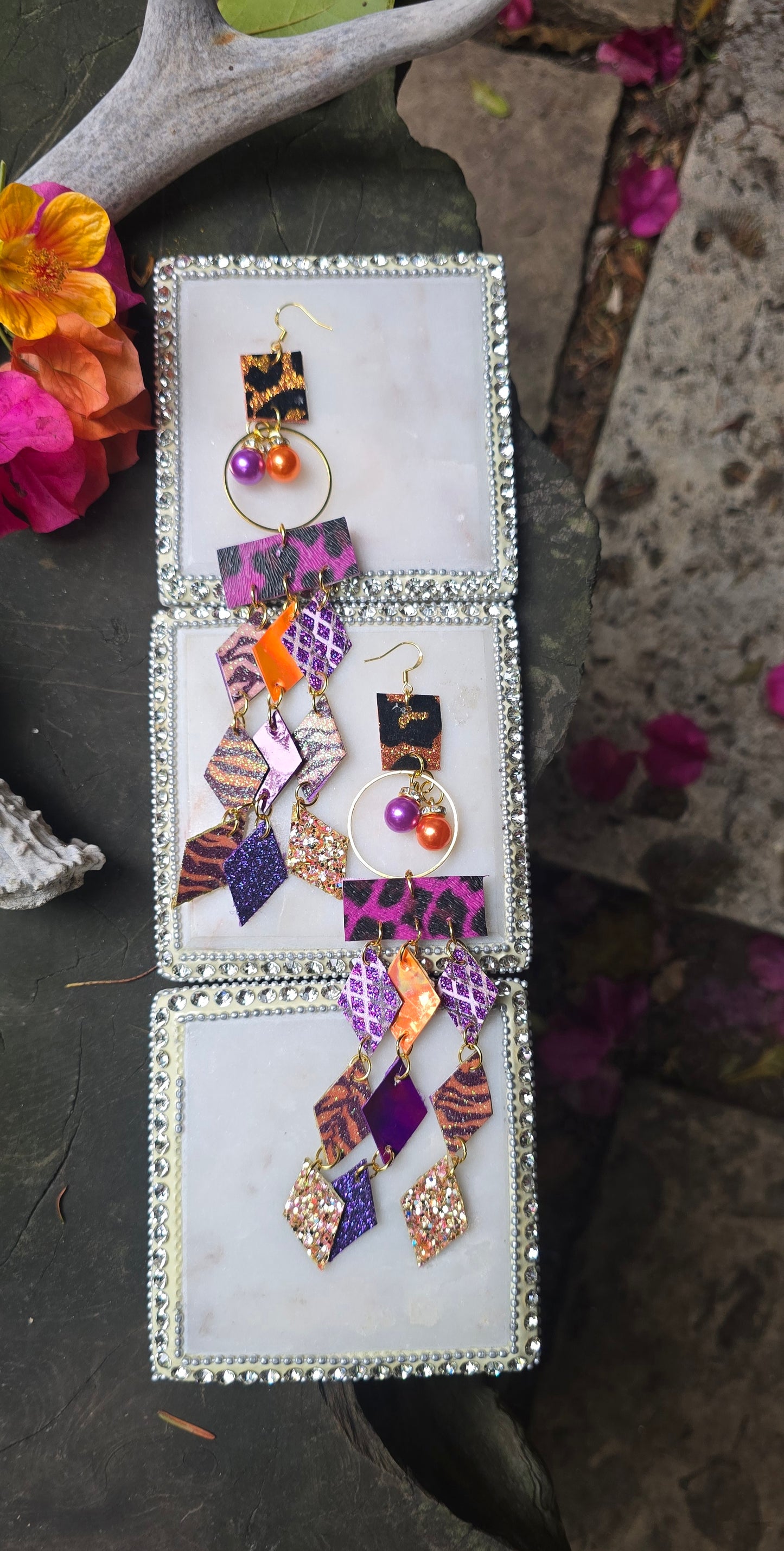 Cassandra - Purple Animal Print Diamond Dangle Earrings