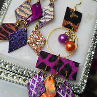Cassandra - Purple Animal Print Diamond Dangle Earrings