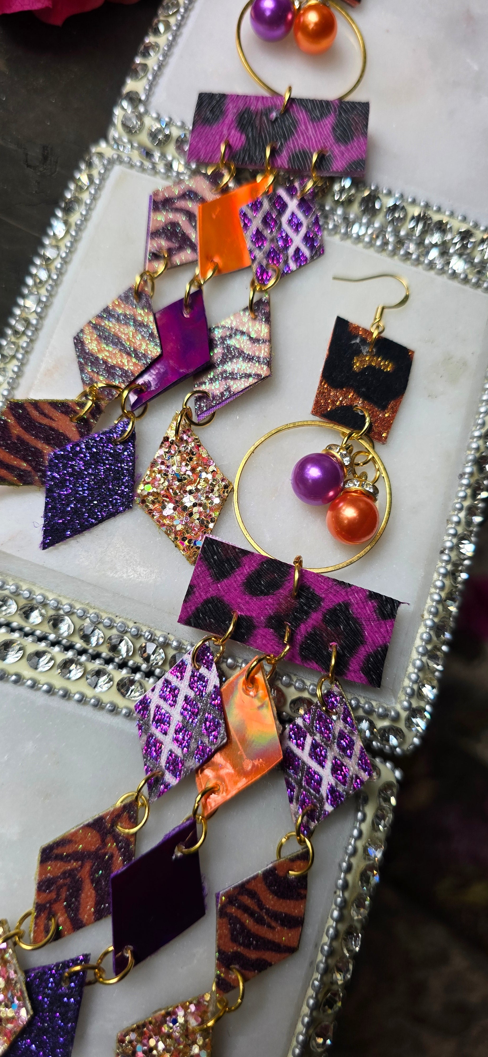 Cassandra - Purple Animal Print Diamond Dangle Earrings